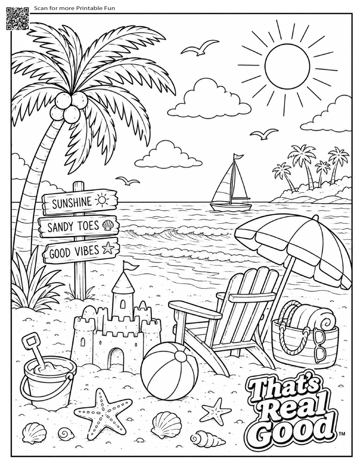 That's Real Good summertime beach printable coloring page